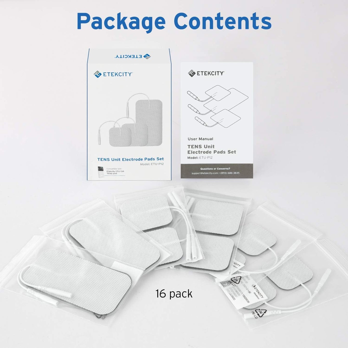 TENS Unit Replacement Pads Electrodes for Back Pain Relief, Self-Adhesive & Gel Free for Electrotherapy White (Pack of 16)