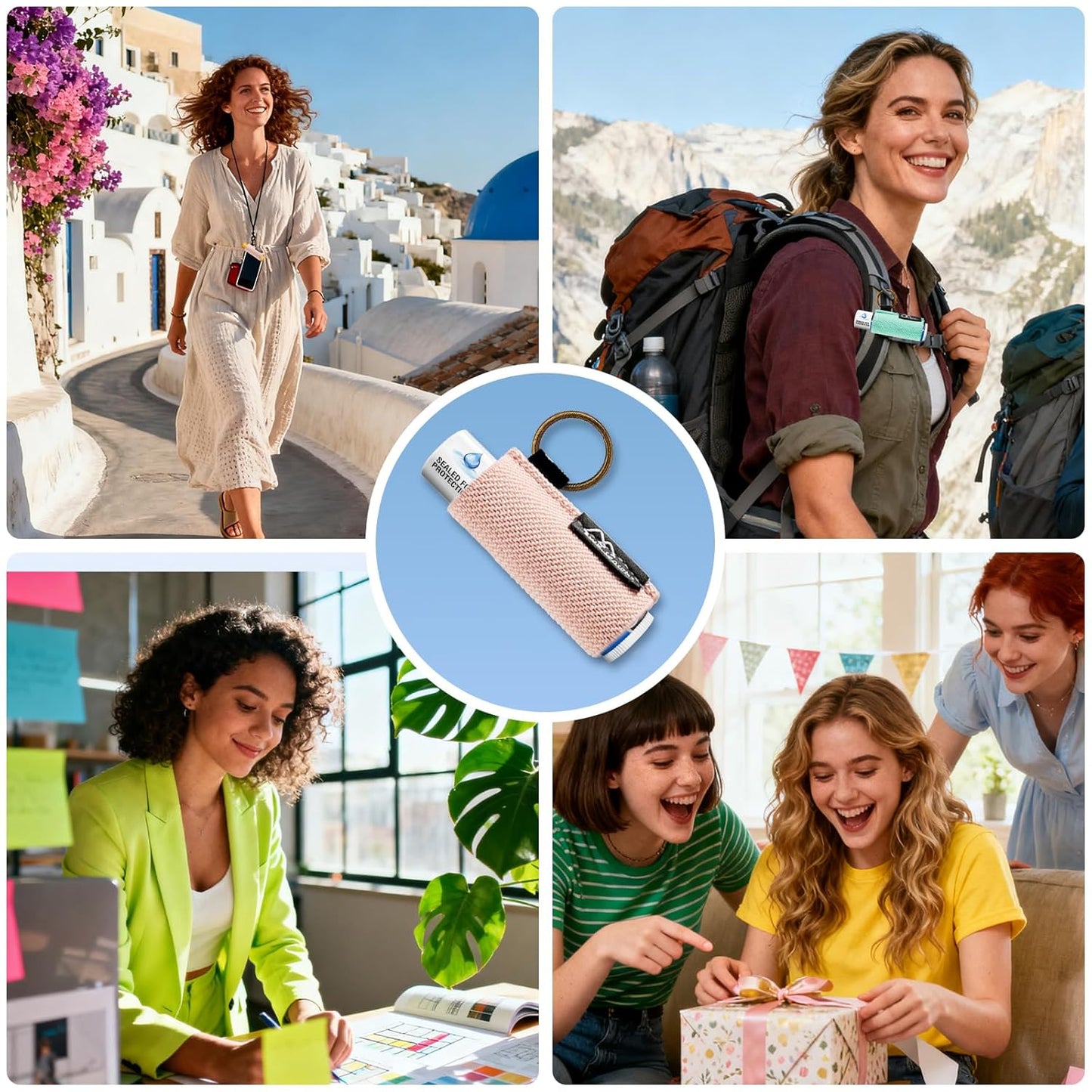 - Lip Balm Holder Keychain Clip on Lipstick Sleeve Chapstick Sleeve Holder Keychain Tight-Knit Elastic Lip Balm Keychain Holder (Dark Blue/Alpine/Mid Beige)