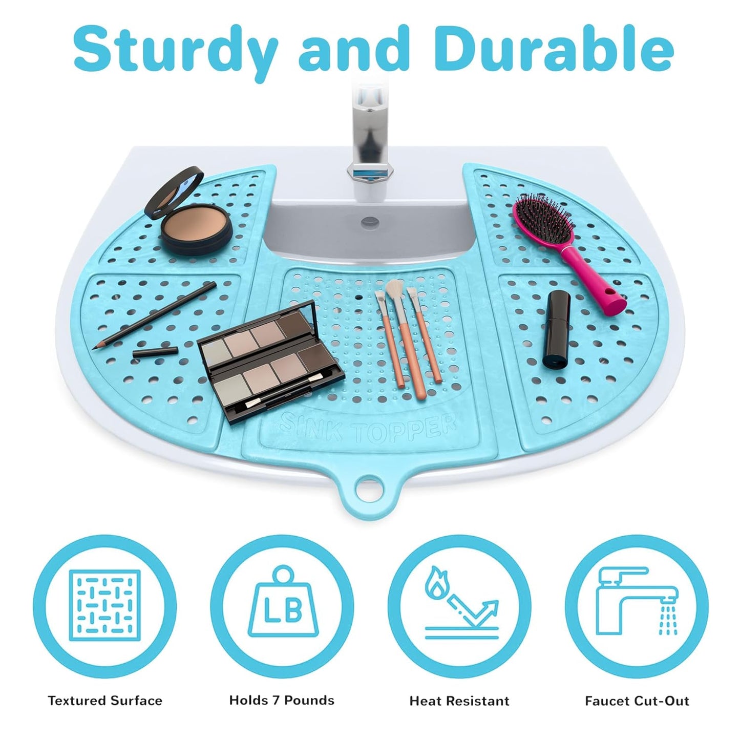 Foldable Sink Cover - Silicone Beauty Makeup Brush Cleaning Mat - Hot Tools Organizer - Bathroom Must Have Accessory for Extra Space & Storage Saver - Traveling - Standard, Pacific Blue