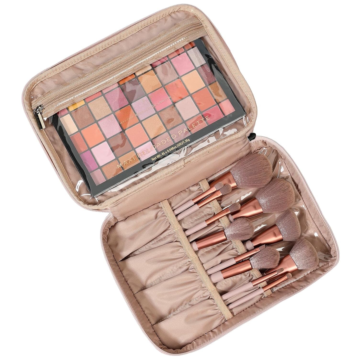 Large Double Layer Travel Makeup Bag Women, Large Cosmetic Case, Organizer for Travel-Size Accessories Bottles, Brushes, Conditioner, and Skin Care Products, Pink