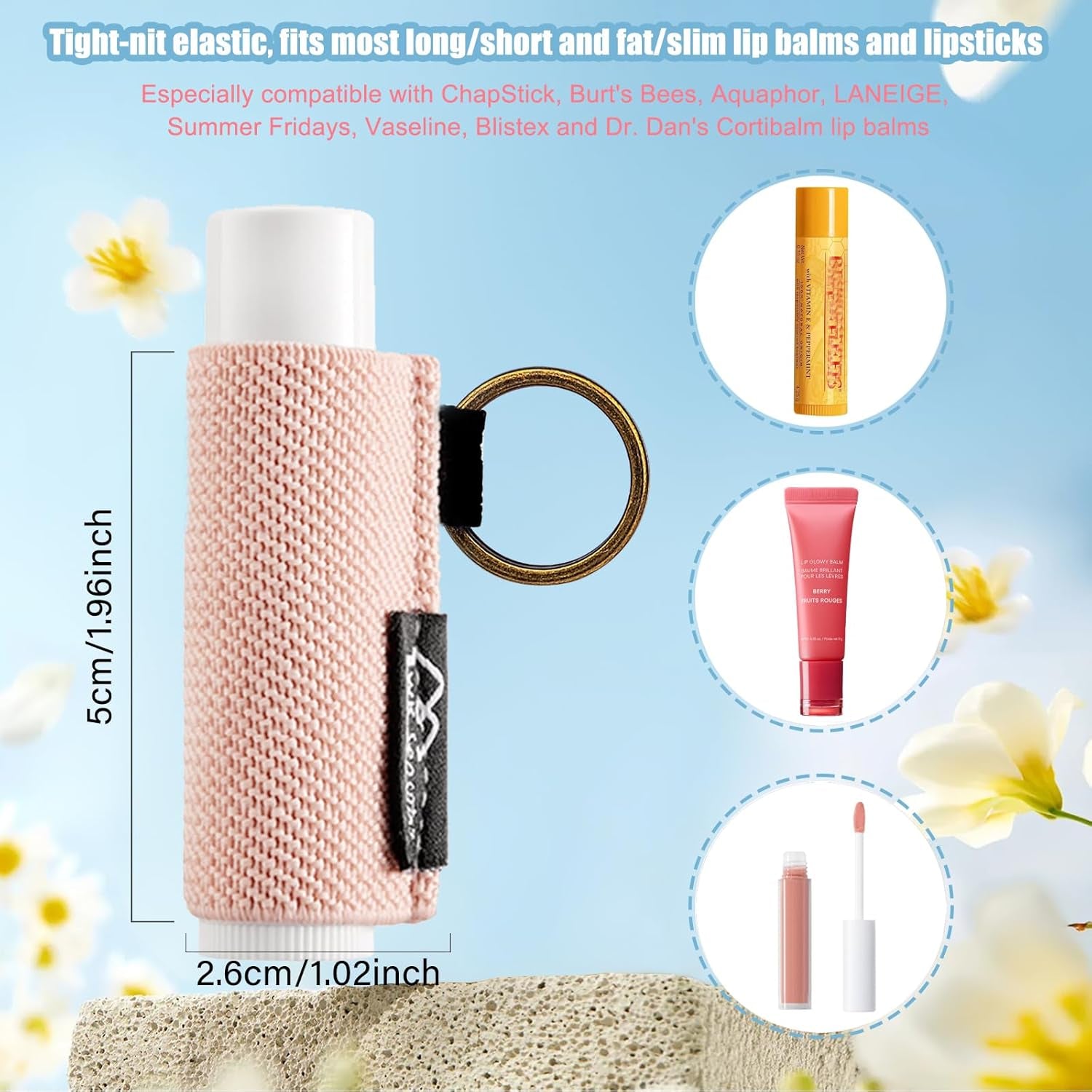 - Lip Balm Holder Keychain Clip on Lipstick Sleeve Chapstick Sleeve Holder Keychain Tight-Knit Elastic Lip Balm Keychain Holder (Dark Blue/Alpine/Mid Beige)